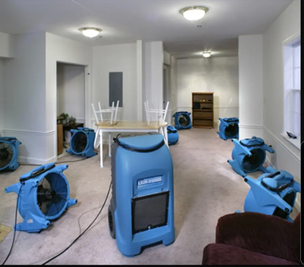 Air movers and dehumidifier setup for Water Damage Restoration in Elk Plain